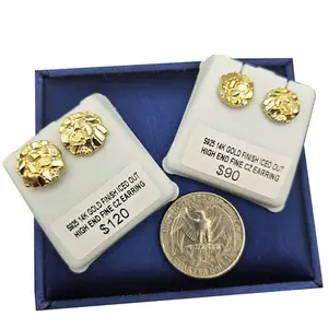 925 Sterling Silver Unisex Iced 14K Gold Finish High-End Nugget Cookie Fashion Bling Screw Back Earrings Female Male Casual Elegant luxury Jewelry Accessory