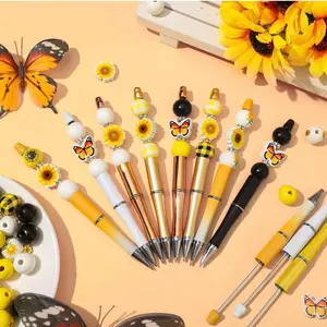 Sunflower and Daisy Beafable Pens - Writing Tools for Office and School retractable pen refill beaded silicone focal