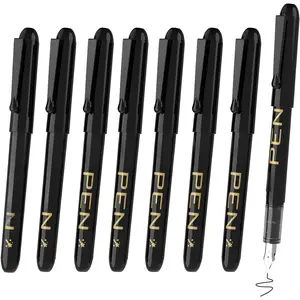 Disposable Fountain Pens, 8 Pack Black Fine Point Pens Calligraphy Pens for Writing, Stainless Steel Nib, Smooth Writing for Journaling, Drafting, Sketching, Doodling & Office Supplies