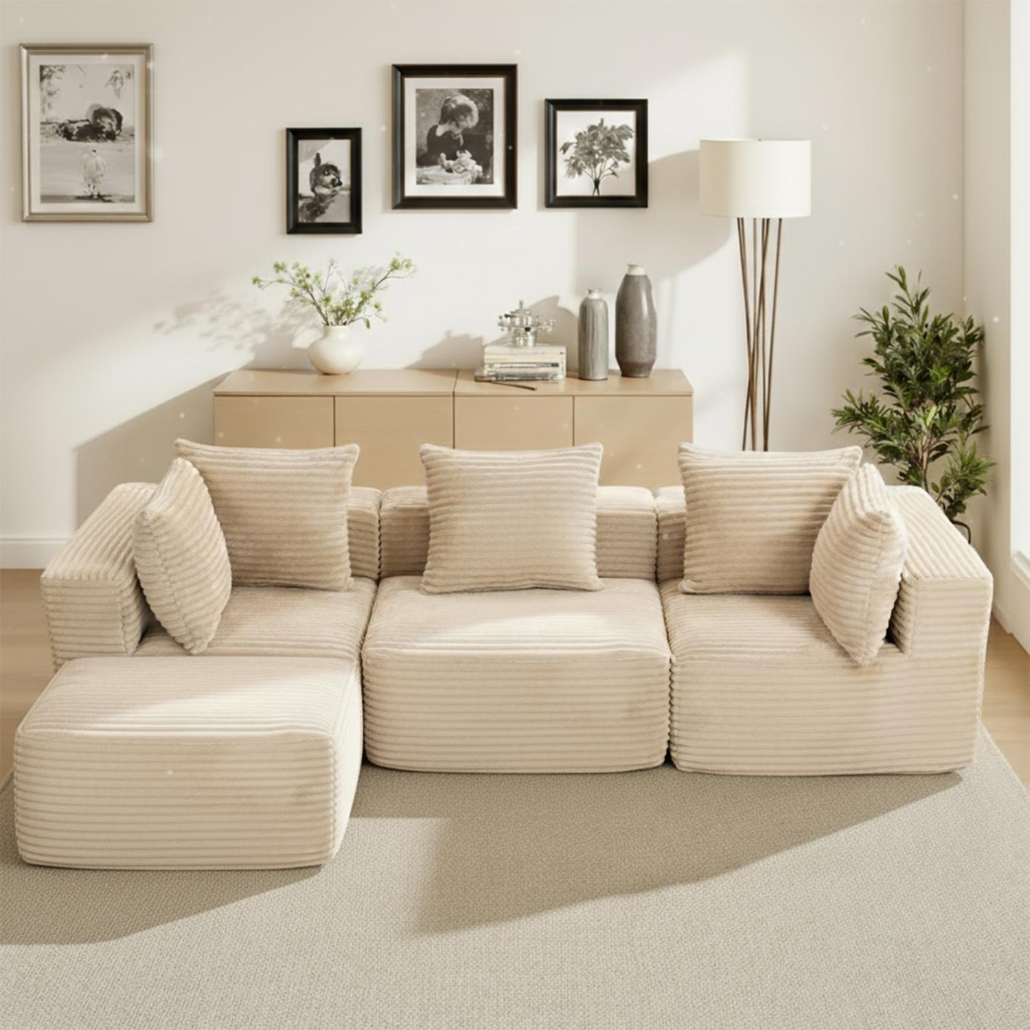 Spaco 4 Seat Modular Compression Sofa, Memory Foam Upholstered Couch, Foldable Sleeper Sofa With Pillow, Comfy Floor Lounge For Living Room Bedroom