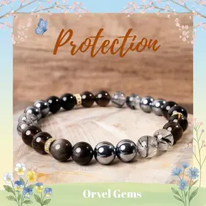 Protection Healing Bracelet | 8mm Tourmalinated Quartz, Terahertz, optional size，Obsidian, Smoky Quartz Beads | Handcrafted Jewelry for Women Men, Kids, Girls, Gift, Engagement, Christmas, Fashion Jewelry B007 Perfect for Men, Women, Couples, and Friends