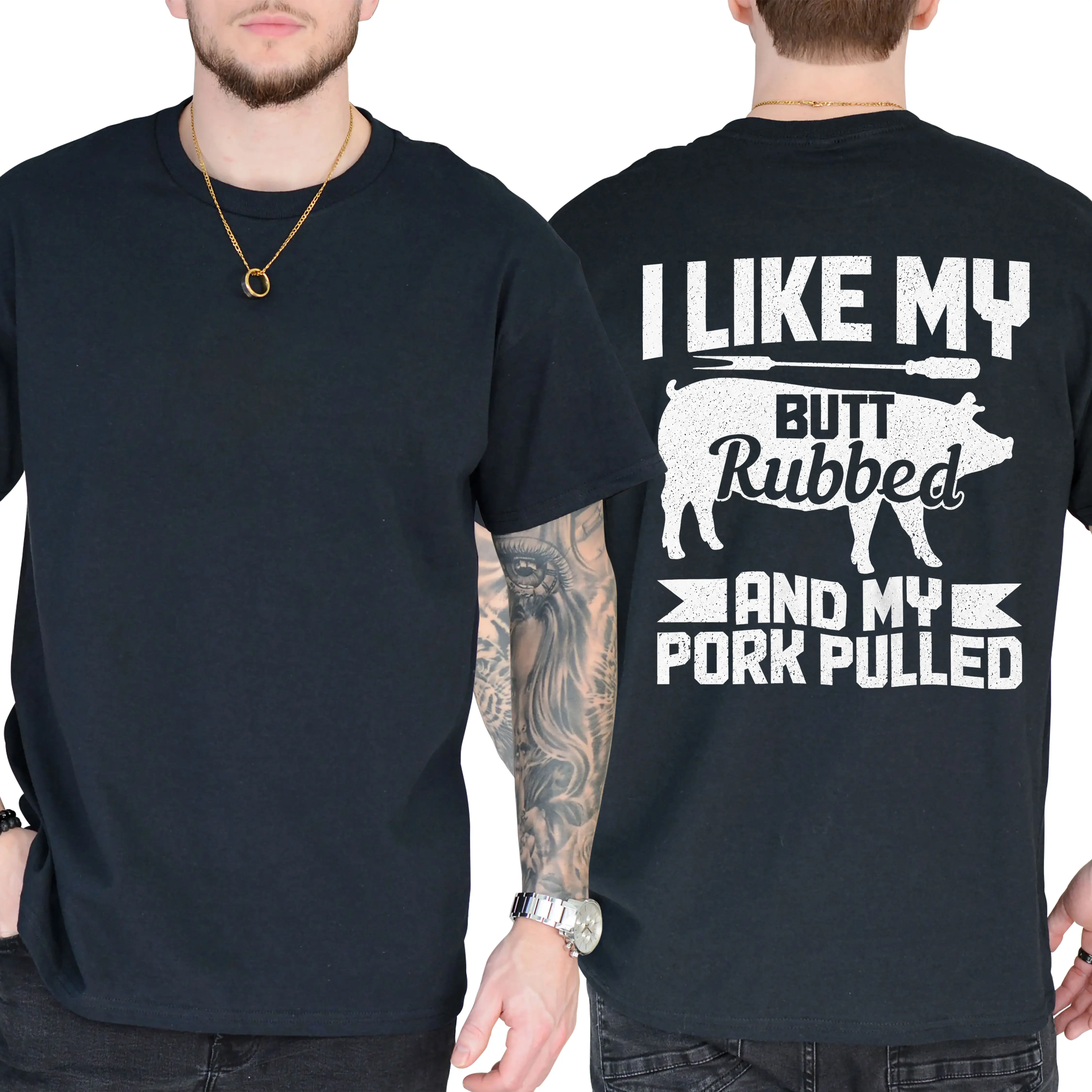 Unisex Short Sleeve BBQ Pig Graphic T-Shirt - Round Neck Cotton Fabric Tops, Funny Grilling Smoker Pulled Pork Butt Rub Design, Daily Wear Sports & Outdoor Casual Shirt, Shortsleeve, Casual Tee