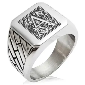 Stainless Steel Mens Royal Box Monogram Initial Large Square Biker Signet Ring fathersdaygifts Fingerring