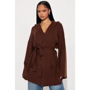 Rayne Hooded Belted Cardigan - Brown