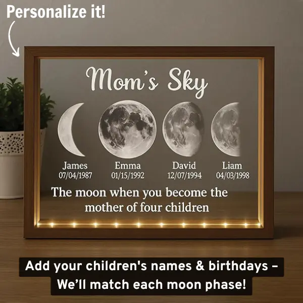 Personalized Mom Moon Phase Sign - Personalized Birth Moon Phase Plaque With Kids Names - Christmas Gift - Custom Gift For Mom, Grandma