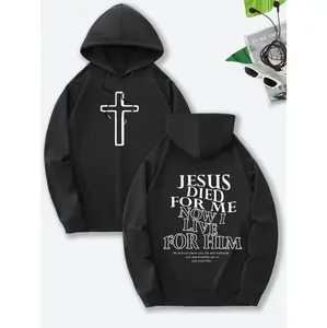 Stylish Red Hooded Sweatshirt Featuring Cross and Jesus Design With Comfortable Kangaroo Pocket for Men