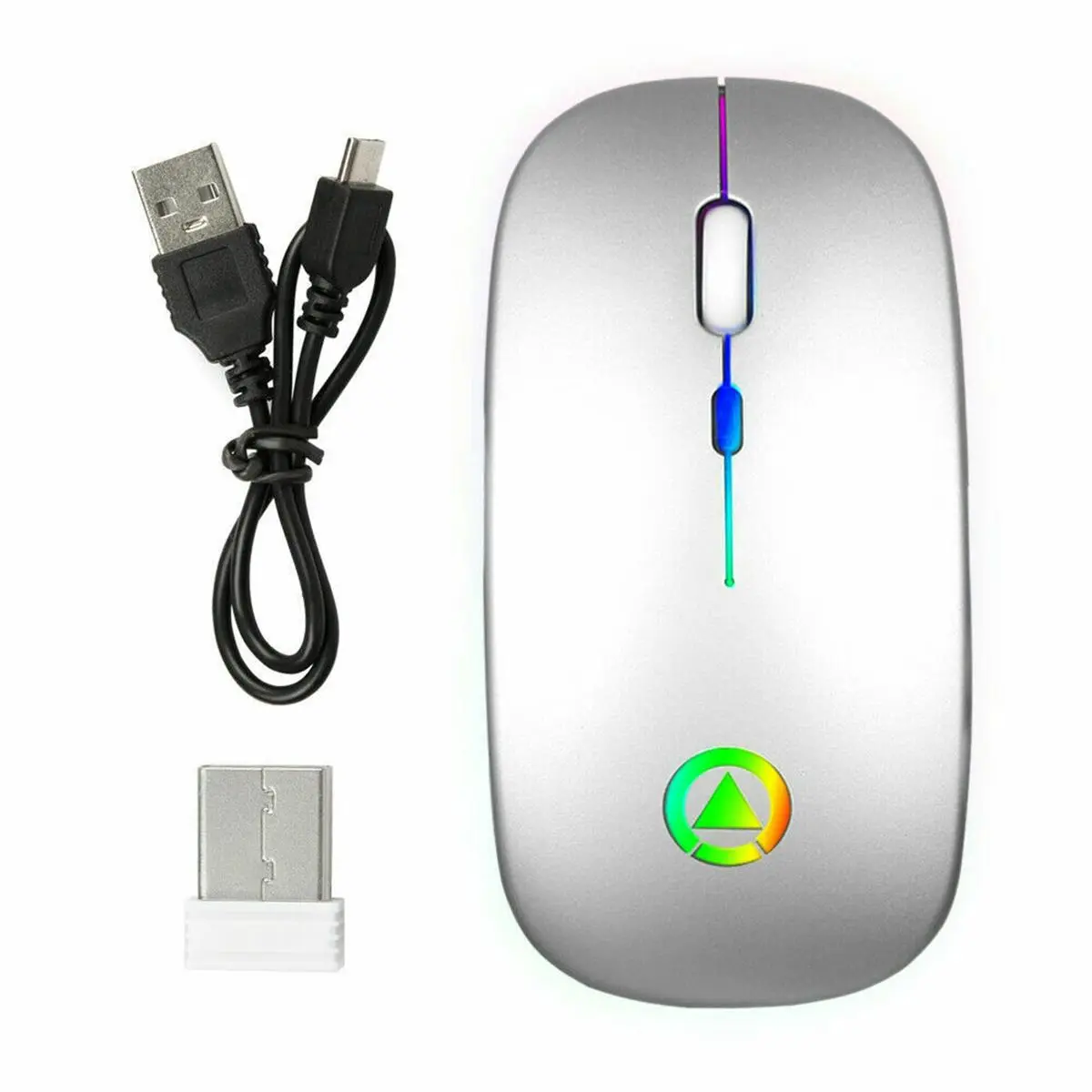 Sanoxy SANOXY-USB-RCH-MS-SLV Contoured Ergonomic Silent Gaming Mouse - 2.4GHz Wireless, USB Rechargeable, RGB Glow, Optical, Ergonomic Support for PC, Laptop (Silver)