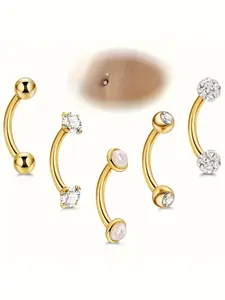 Women's Stainless Steel Belly Button Ring Set, Mini Simple Internal Thread Abdominal Navel Buckle Rings, Low Allergy Cz Stone Eyebrow Studs, Belly Piercing Jewelry