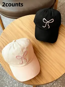 2pcs Women Butterfly Embroidered Baseball Cap, Solid Color Versatile Snapback Hat, Spring/Summer Outdoor Sports Sun Protection, Christmas/Women Gift Outdoor Hats