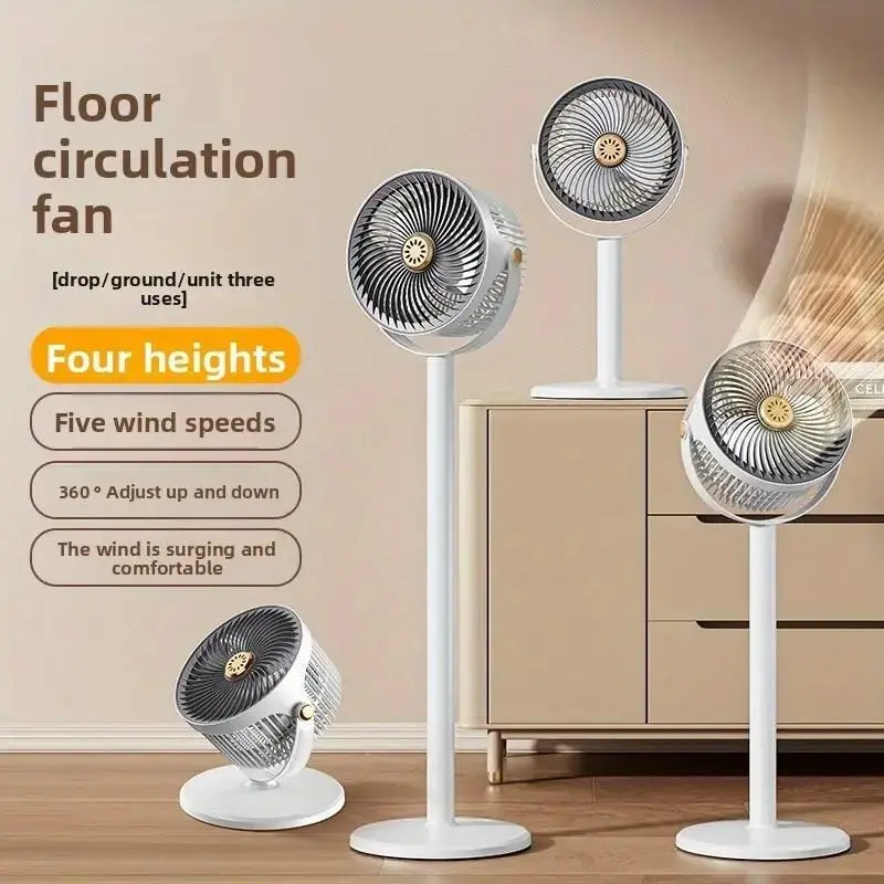 Rechargeable Universal 360° Rotatable Standing Fan with 5 Wind Speeds, Foldable Portable Floor Fan with Aroma Box, Adjustable Height, Plastic Blades, Silent Motor, Covers Up To 100 Sq.Ft for Bedroom Camping, Ideal Family Gift, Rechargeable Fan, Wireless P