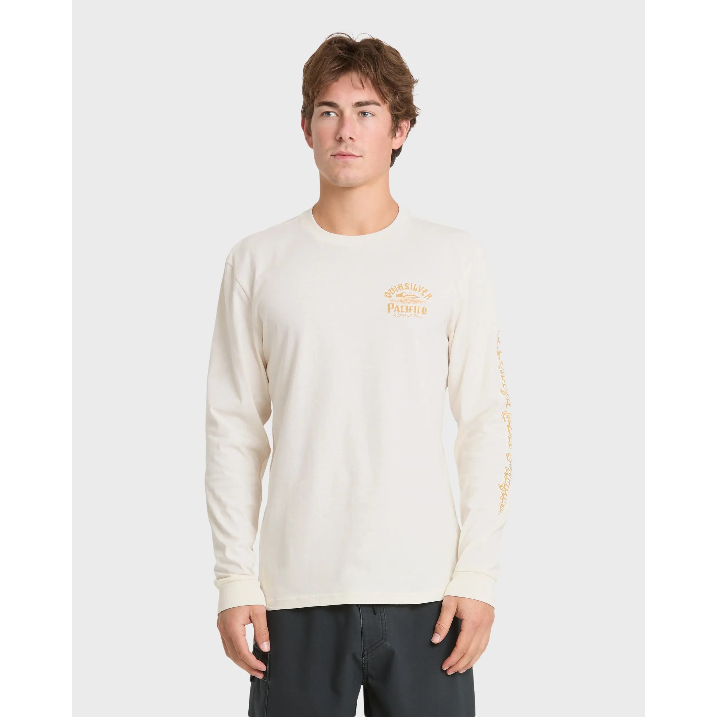 Quiksilver | Pacifico Signage Long Sleeve Knit T-Shirt | Men's 100% Cotton Graphic Print Signature Logo | Everyday Wear & Casual Streetwear