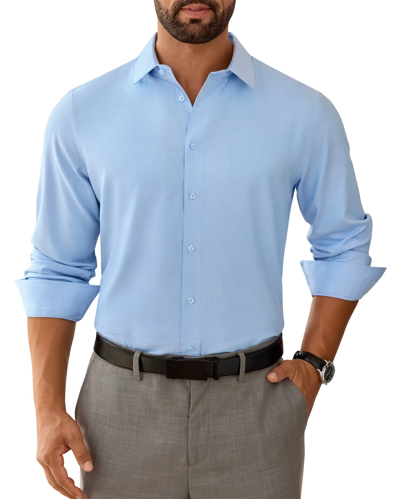 Alimens&Gentle Men's Long Sleeve Shirt Skin-Friendly Cotton Feel Super Breathable Wrinkle Free No Ironing Needed Business Casual Top for All-Day Wear