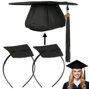 2 Pack Graduation Cap Headband, Black Anti-Fall Firm Hairband with Adhesive Insert, Secures Graduation Cap & Hairstyle, Essential Hat Accessories