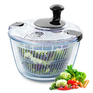 VEVOR Glass Salad Spinner, 4.75Qt, One-handed Easy Press Large Vegetable Dryer Washer, Lettuce Cleaner and Dryer with High Borosilicate Glass Bowl Lid, for Greens, Herbs, Berries, Fruits, No BPA Basket Kitchen