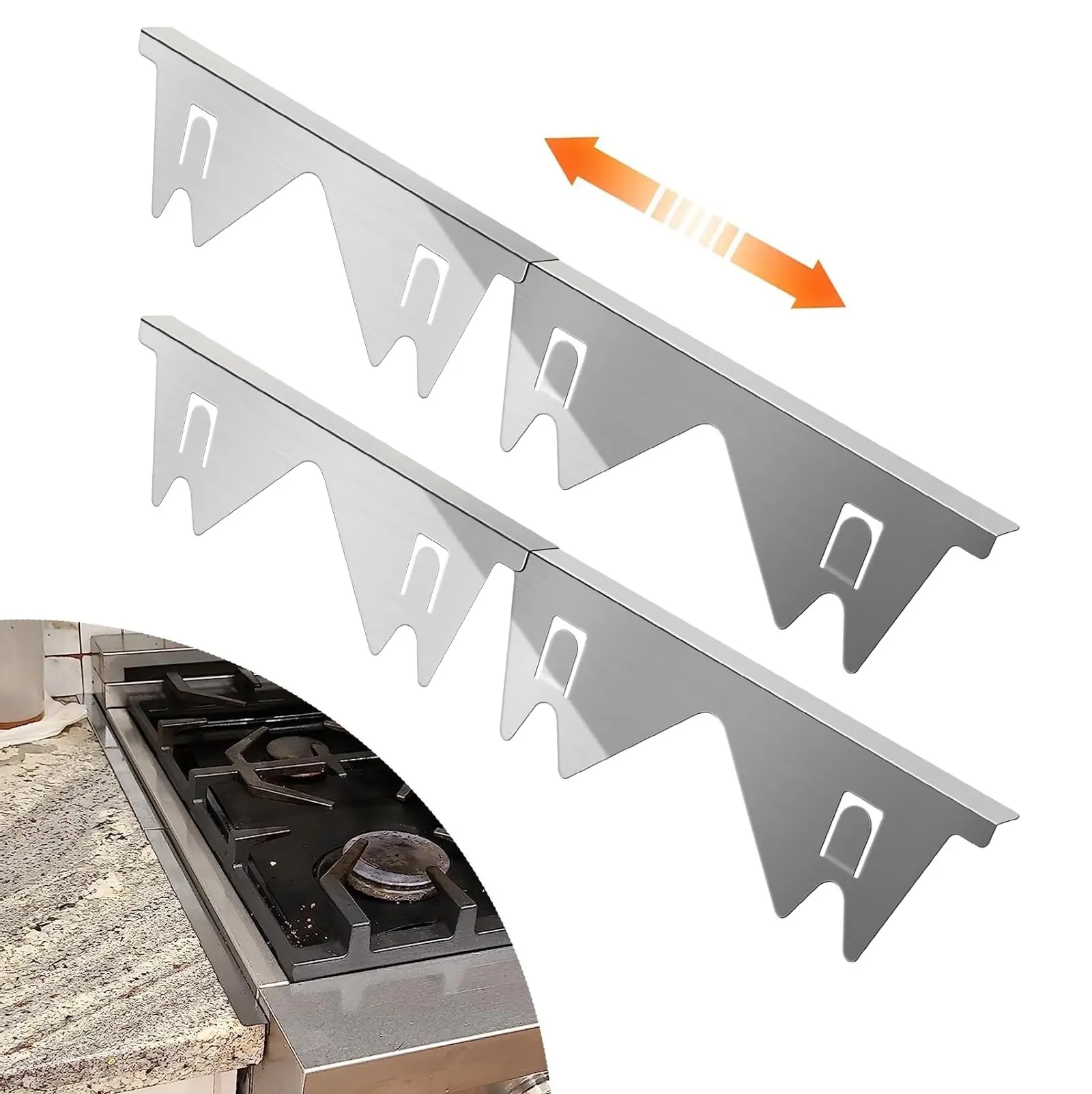 2 Pack Stainless Steel Stove Gap Covers - Heat Resistant, Easy to Clean, Fit for Gas & Electric Stoves, Protects Countertops from Heat Damage,  Sleek Metallic Finish, Durable Kitchen Accessory Filler Seals Spaces Between Stovetop and Counter