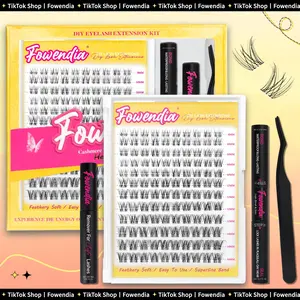 Fowendia First Met Short-Kit Lash Clusters  DIY Lash Extension 8-14mm Eyelash Clusters D Curl Individual Eye Lashes Manga False Eyelashes Natural Look Cluster Eyelash Extensions Super Thin Band for Salon