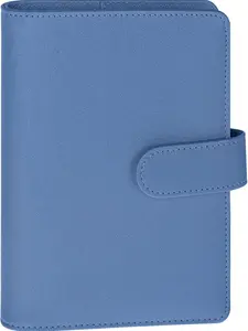 A6 Notebook Binder Refillable 6 Ring Budget Binder Cover for A6 Refill Paper, PU Leather A6 Binder Loose Leaf Personal Planner Organizer Binder Cover with Magnetic Buckle, Glitter Blue