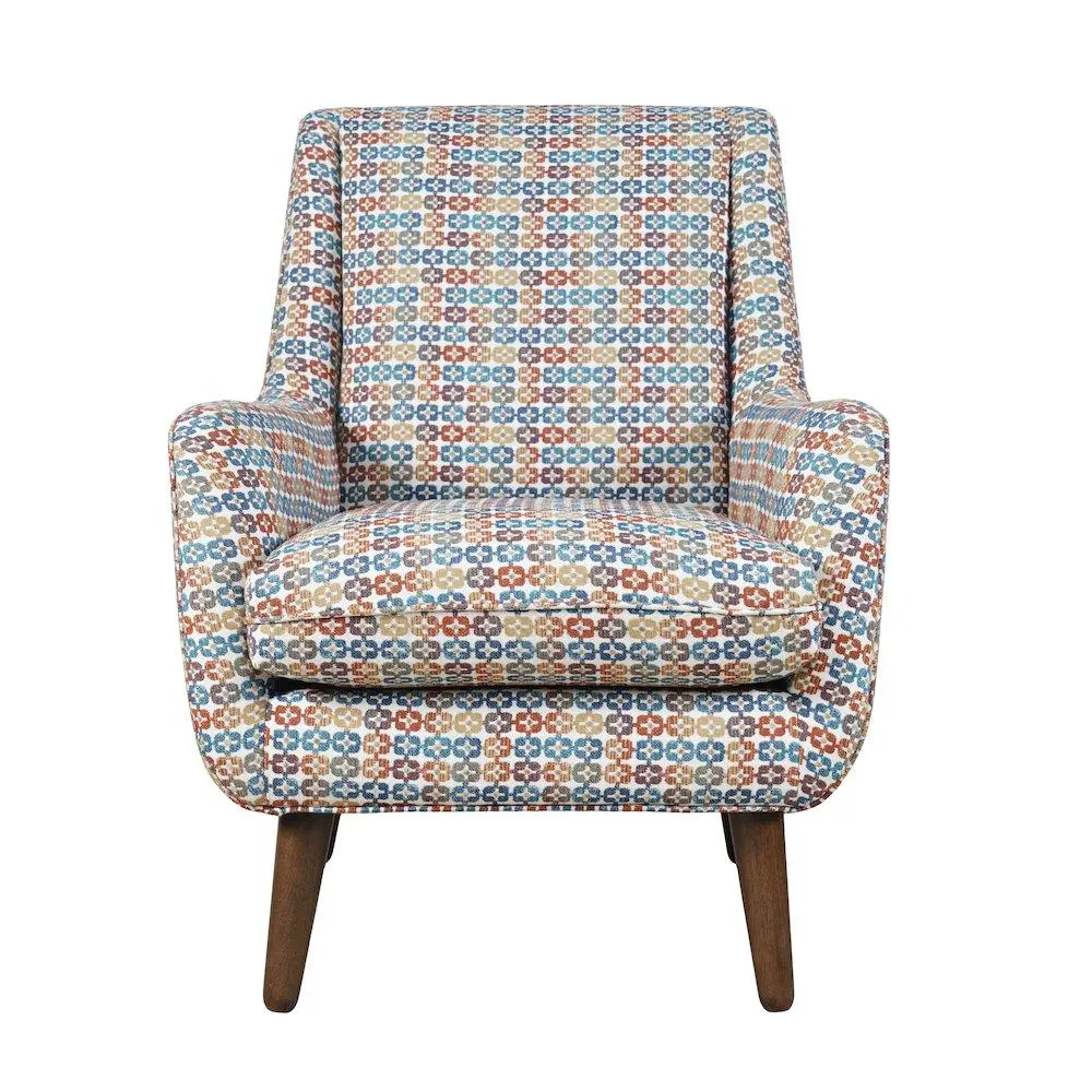 Nielsen Mid-Century Modern Upholstered Retro Geometric Fabric Accent Chair - Compact Frame, Deep Cushioning, Fixed Arms, Inviting Design, Armchair for Living Rooms, Modern and Eclectic Interiors Seated Living Room Furniture