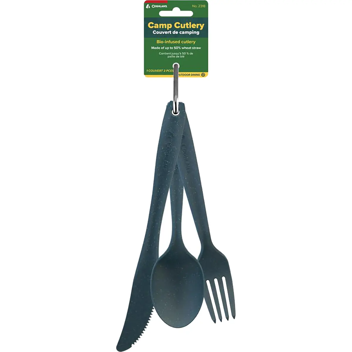 Coghlan's Wheat Straw Cutlery Utensil Set - Compact 3-Piece Reusable Fork, Spoon, and Knife with Carabiner for Hiking, Camping, and Outdoor Trips, Cutlery Utensil Sets