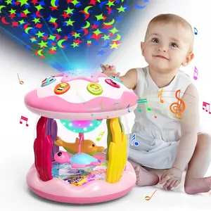Baby Toys 6 to 12 Months, 4 in 1 Ocaen Rotating Projector, Tummy Time Light Up Musical Toys  6 7 8 9 12-18 Months, Educational Birthday Gifts  Baby Infants 1 2 Year Old Girls(Pink)