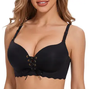 LUCKMEEY Drawstring Push Up Bra Instant Cleavage & Anti-Sagging | Add 2 Cups Padded Wireless Strapless Bras Comfort Bra for ABCCups Womenswear Minimalist Pink