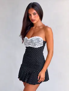 KITTIE LACE PLEAT DRESS - BLACK DOT