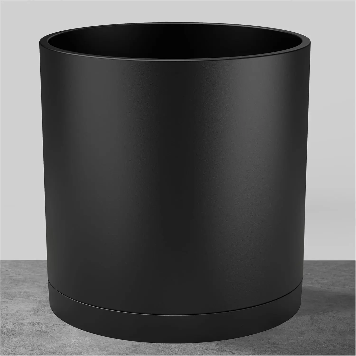 8-Inch Modern Cylinder Planter, Thick-Walled Plastic  Pot with Drainage Holes and Detachable , Matte Black, Ideal for Indoor & Outdoor