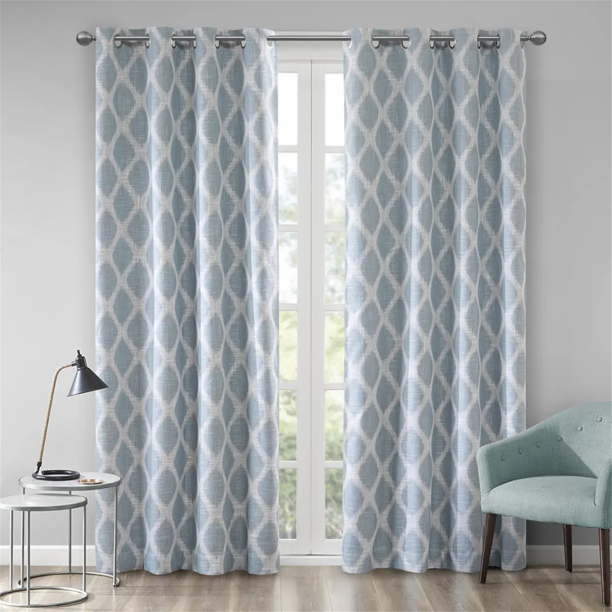212 MAIN Ikat Print Blackout Curtain Panel - 50x95 in, Aqua, Grommet Curtains, Privacy Blackout Window Cover, Sunlight-Blocking Textured Fabric, Sunsmart