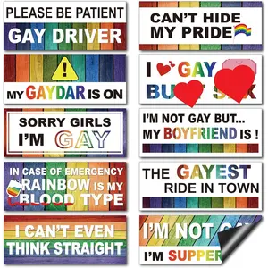 10PCS Gay Pride Funny Car Magnet, LGBT Rainbow Pride Prank Magnetic Bumper Sticker for Adult Waterproof Magnetic Car Stickers for Vehicles and Trucks Reusable Magnet Sticker for Fridge