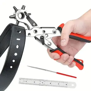 1pc Durable Stainless Steel Leather Hole Punch Pliers - Revolving Multi-Slot Puncher for Belts, Watch Bands, Sewing & DIY Projects