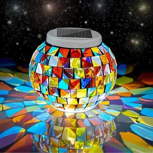 Color Changing Solar Powered Glass Ball Garden Lights, Table Lamps Waterproof Night Light for Patio, Party, Yard, Room, Bar, Wine Cabinet, Outdoor/Indoor Decorations, Ideal Gift(Mosaic Glass)