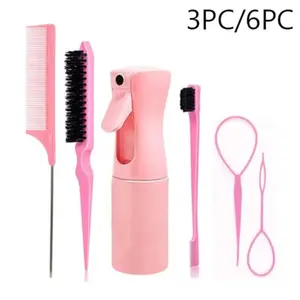Hair Styling Kit with Comb, Braiding Pin, Highlighting Tail Comb, Spray Bottle & Portable Tools for DIY Hair, Home Styling, Braiding, Coloring & Salon-Look Heatless Styling Kit
