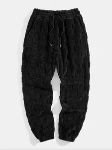 Men's Sport Pants, Two-Sided Fleece Jacquard Plaid Casual Long Pants, Pockets, Men's Warm Leisure Sports Pants, Soft Comfy Sweatpants