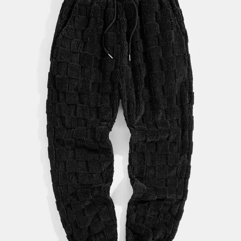 Men's Sport Pants, Two-Sided Fleece Jacquard Plaid Casual Long Pants, Pockets, Men's Warm Leisure Sports Pants, Soft Comfy Sweatpants, Knitted Sports Pants, Loose Athletic Pants, Casual Sports Bottoms, Casual Comfy Sporty