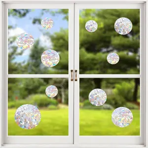Window Stickers for Birds-Bird Deterrent, Window Clings, Anti-Collision Decorative Prismatic Vinyl Circle Round Rainbow Suncatch Stickers