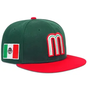 Mexico Flag Snapback Hat Adjustable Flat Brim Baseball Cap with Embroidered M Logo, Stylish Streetwear Unisex Design, Perfect Gift for Him & Her