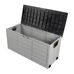 75gal Wheel Organiser Deck Box - 260L Weatherproof Outdoor Storage for Garden/Yard, Lockable Waterproof Plastic Bin with Wheels