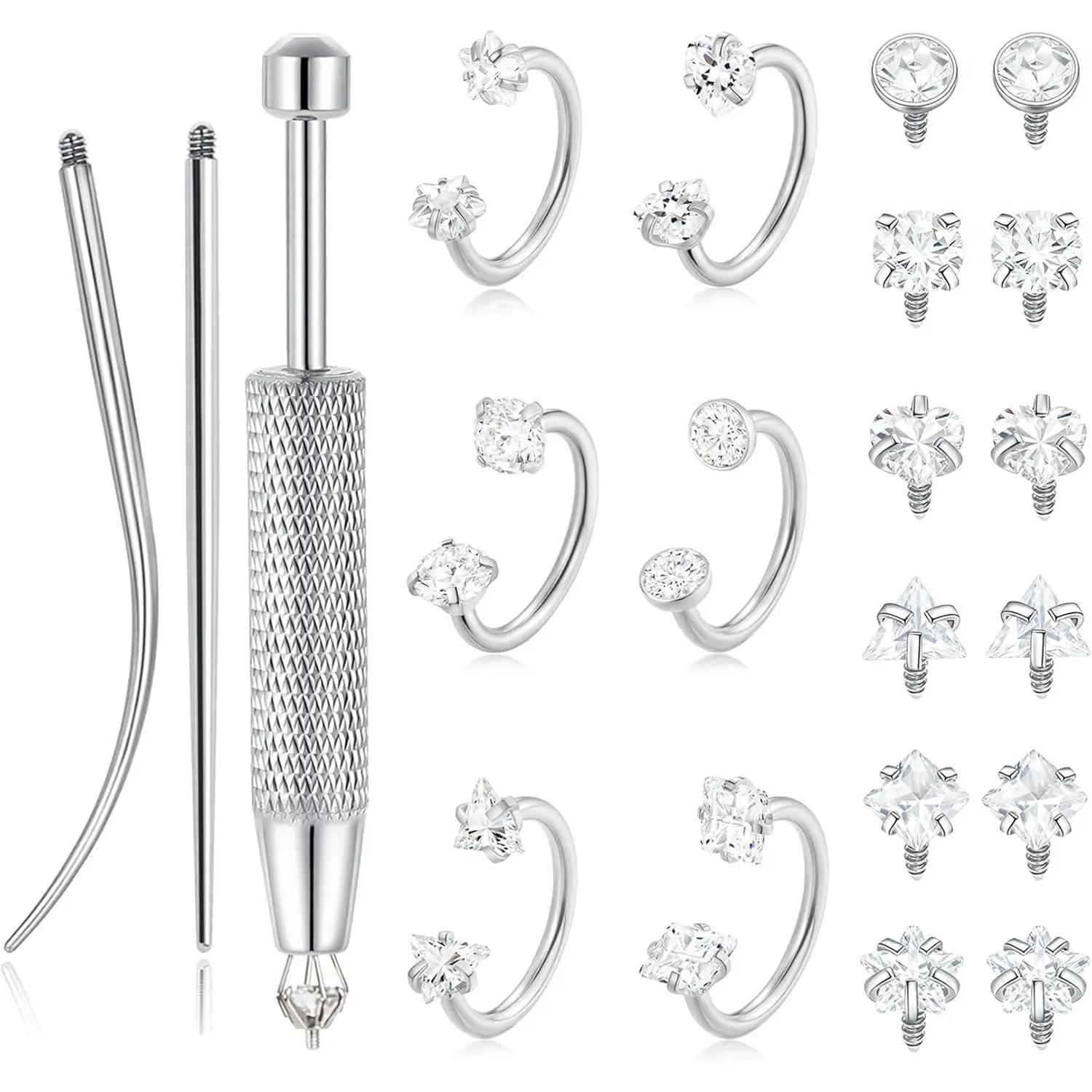 316L Stainless Steel Body Jewelry Set for Women, 18G-20G 8mm Internally Threaded Horseshoe Nose Rings with Double CZ for Septum, Daith & Eyebrow Piercing, Nose Piercing, Female, Eyebrow Piercing Jewelry, Cubic Zirconia, Heart, Lip Ring, Geometric, Nose Pi