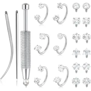 Horseshoe Nose Rings Studs Half Hoop Earrings 18G 20G Internally Threaded Nose Hoop for Women Men Double CZ Septum Daith Tragus Earring Helix Labret Lip     Plated 8mm