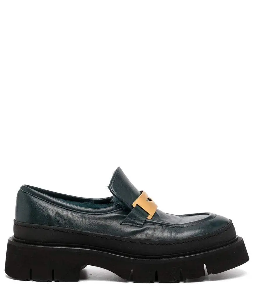 Madison Maison Navy Leather Chunky Loafer With Shearling