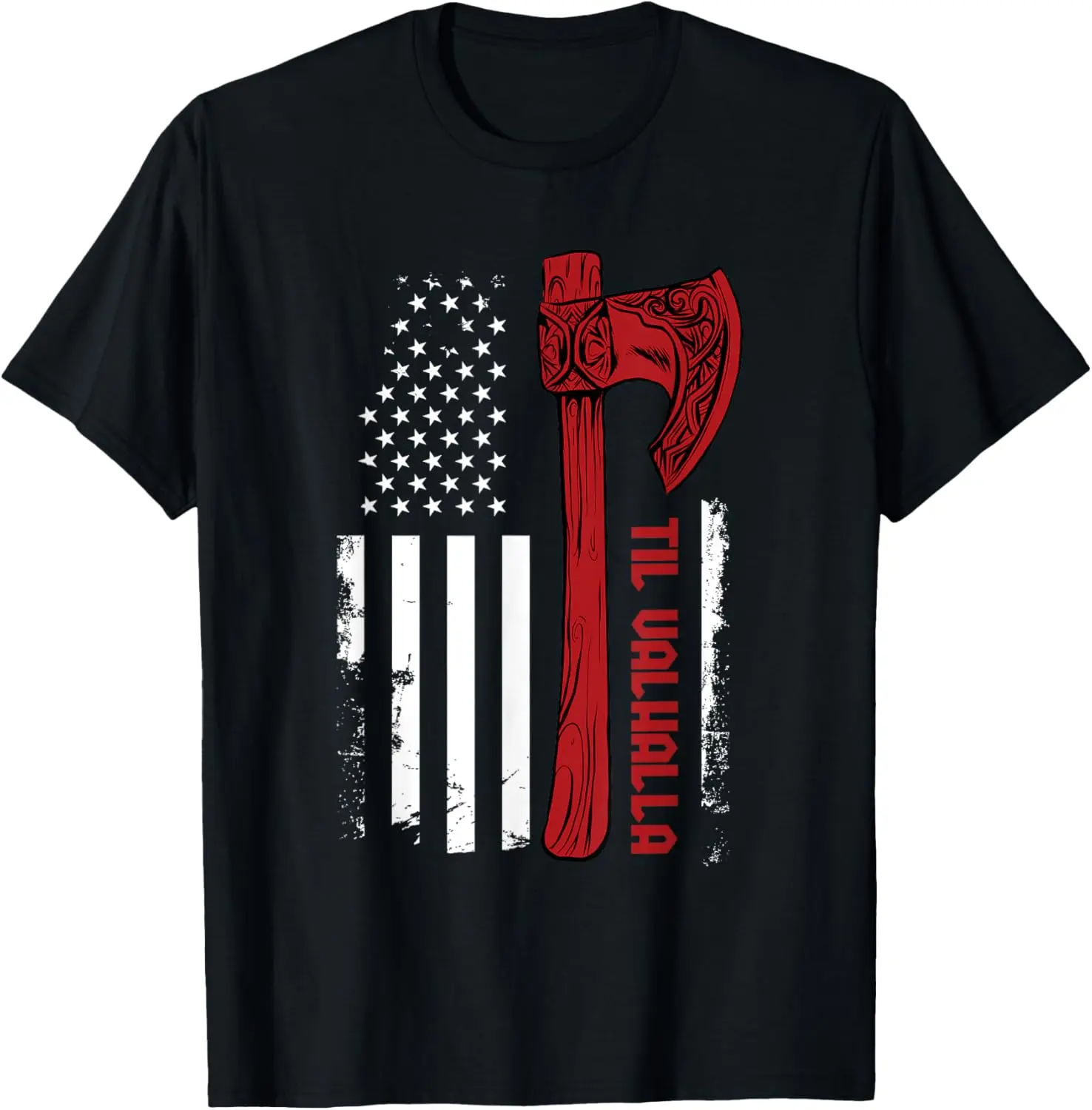 100%cotton American Viking Axe Flag - Til Valhalla - Norse Mythology T-Shirt