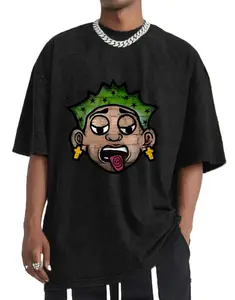 Trippy Cartoon Face Graphic Tee, Green Star Hair Graffiti Style Shirt, Urban Streetwear, Unisex Menswear Womenswear Top, Edgy Fashion Vibes