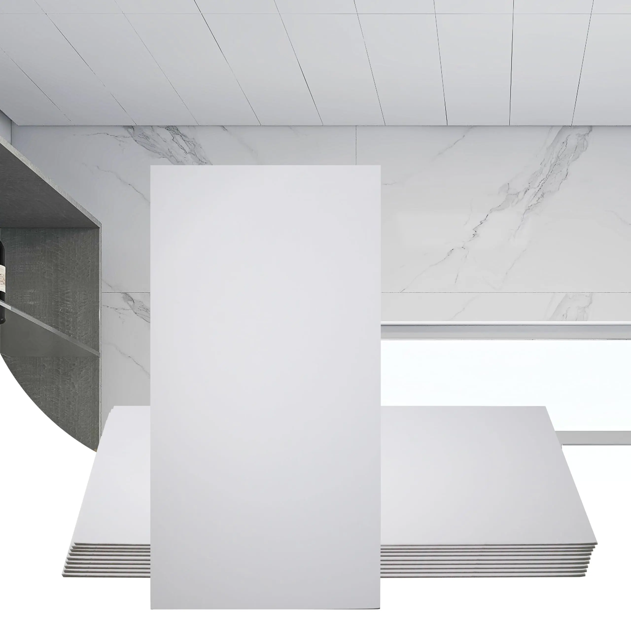 10-Pack Decorative Drop-In Drop Ceiling Tiles (2ft x 4ft/24x48in), 5mm Thick Smooth White Non-Porous Vinyl PVC Acoustic Ceiling Panel Flooring, Moisture-Resistant, Fire-Resistant, Long-Lasting, Reusable, 80 Sq. Ft. for Indoor Home Improvement