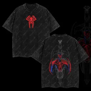 Superstyle Miguel O’Hara Spidey-Man 2099 Ver 02 - Spidey verse Edition Double Printed Oversize Lightweight Acid Washed Tee TV Series Graphic Design Top Cotton Streetwear Comic Superheroes T-Shirt Clothes Menswear Womenswear