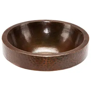 Round Skirted Vessel Hammered Copper Sink