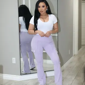 Cargo Leggings in Lavender with Side Pockets for Versatile Wear - Womenswear