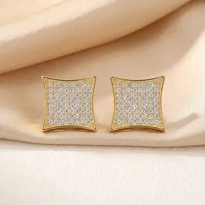 Iced Out Kite Square Stud Earrings for Men Women, Bling Rhinestone Hip Hop Geometric Ear Studs Jewelry Gift