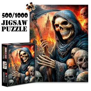 1pc 1000 piece adult puzzle 70x50cm Grim Reaper with Scythe and Skulls500 pieces of paper jigsaw puzzle, suitable for adults and families, large-scale DIY puzzle interactive toy games, birthday hol