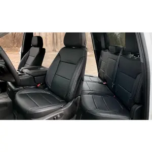 Synthetic Leather Seat Covers Set Compatible with 2019 2020 2021 Silverado 1500 2500 3500 Crew Cab Black LT WT - W/O armrest or Back Rest Storage