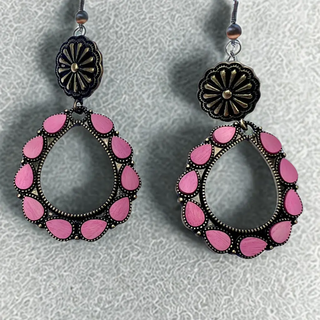 Dangle Gold Metallic Pink Antique Teardrop Earrings, Colorful Statement Earrings, Elegant Evening Fashion Jewelry, Versatile Accessory